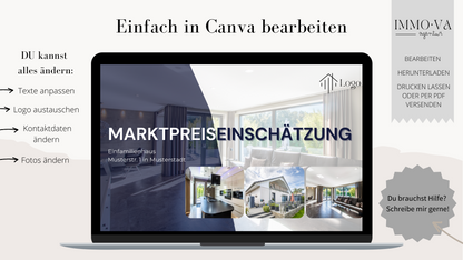 Präsentation Immobilienbewertung als Canva Template für Immobilienmakler - Immobilienbewertung nach dem Vergleichswert ✶✶Digitales Produkt/Vorlagen-Link✶