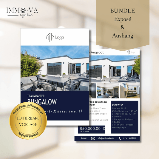 Paket: Exposévorlage und Schaufenster Aushang für Immobilienmakler✶✶Digitales Produkt/Vorlagen-Link✶