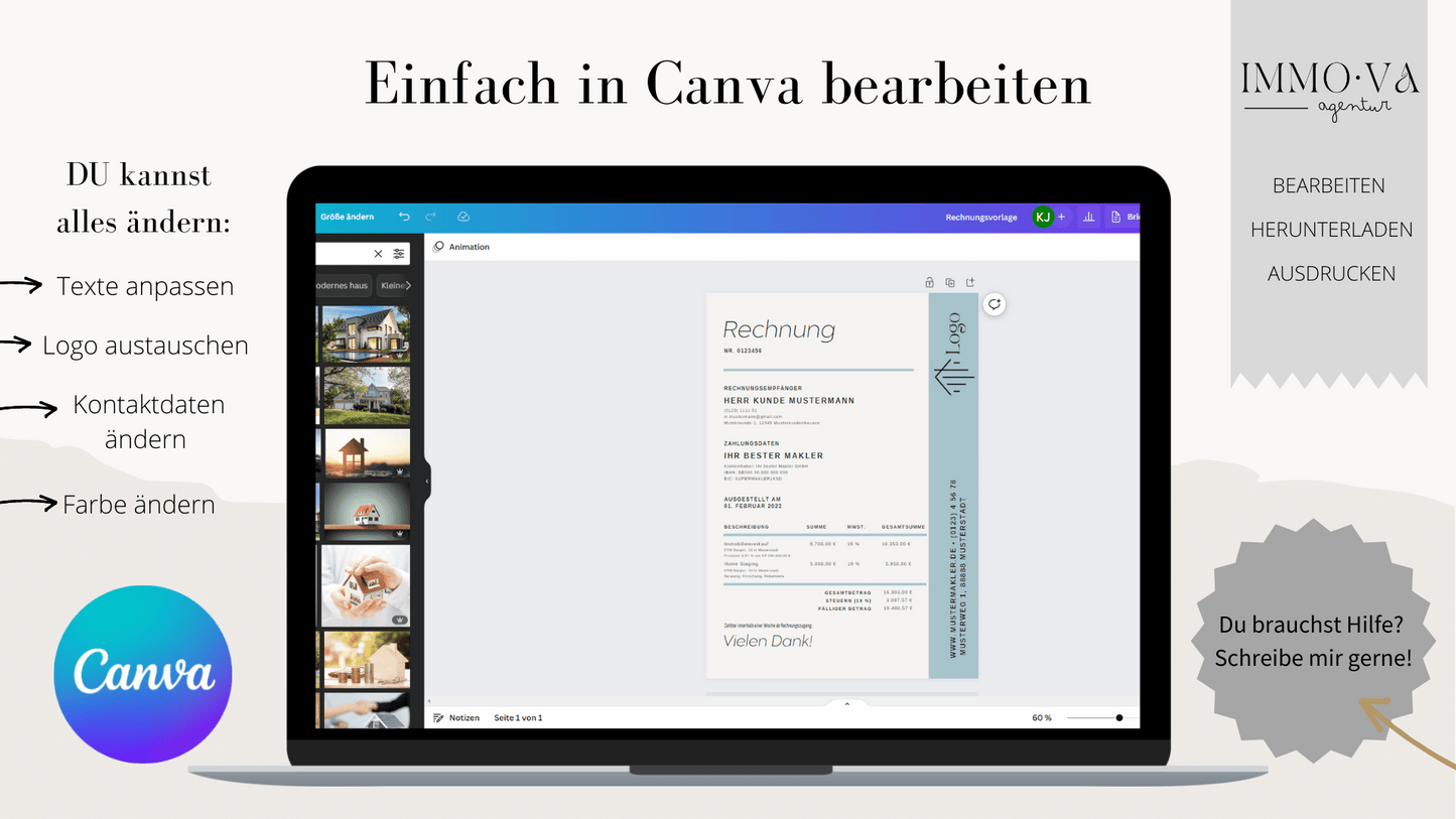 Rechnungsvorlage für Immobilienmakler✶✶Digitales Produkt/Vorlagen-Link✶