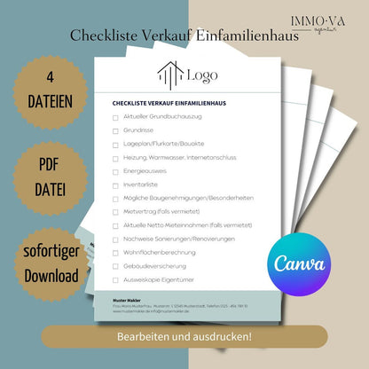 Checkliste Verkauf Einfamilienhaus, Checkliste für Immobilienmakler ✶Digitales Produkt/Vorlagen-Link ✶